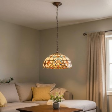 Brilagi - Tiffany vitražinis pakabinamas šviestuvas ant grandinės MIRABELLA 1xE27/60W/230V, skersmuo 40 cm
