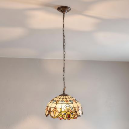 Brilagi - Tiffany vitražinis pakabinamas šviestuvas ant grandinės MIRABELLA 1xE27/60W/230V, skersmuo 40 cm