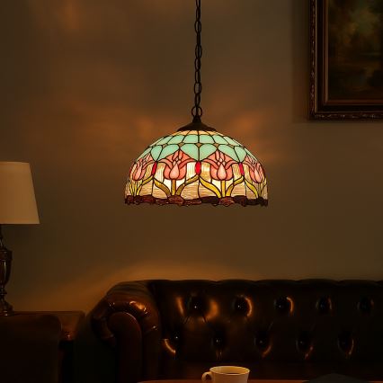 Brilagi - Tiffany vitražinis pakabinamas šviestuvas su grandine LORAS 2xE27/60W/230V