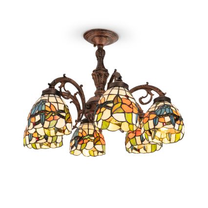 Brilagi - Tiffany vitražinis prie lubų montuojamas šviestuvas JUNGLE 6xE27/60W/230V skersmuo 60 cm