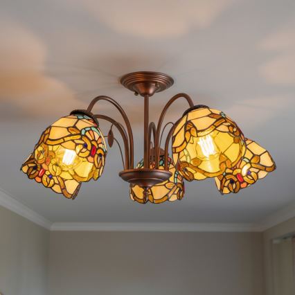 Brilagi - Tiffany vitražinis prigludęs lubinis šviestuvas MIRABELLA 5xE27/60W/230V skersmuo 60 cm