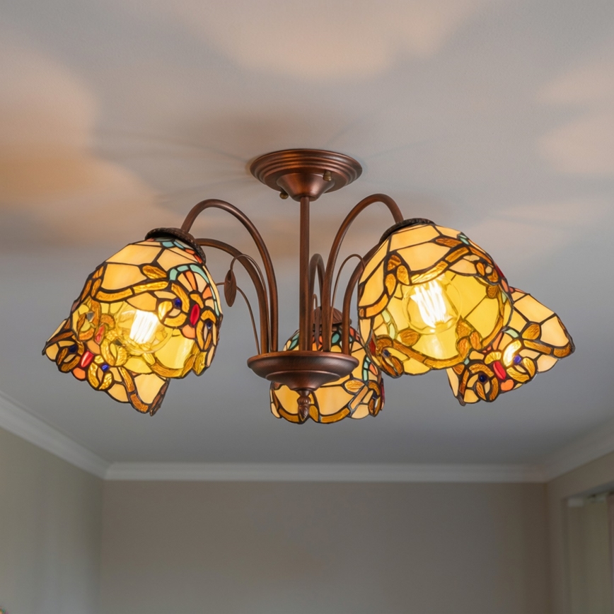 Brilagi - Tiffany vitražinis prigludęs lubinis šviestuvas MIRABELLA 5xE27/60W/230V skersmuo 60 cm