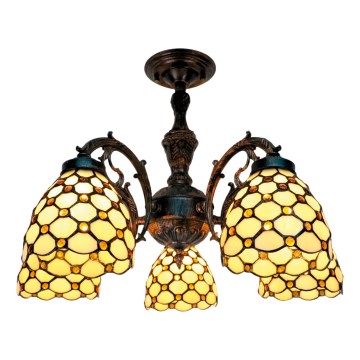 BRILAGI - Tiffany vitražinis prigludęs lubų šviestuvas IVORY SMOOTH 5xE27/60W/230V Ø 60 cm