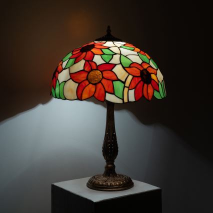 Brilagi - Tiffany vitražinis stalinis šviestuvas SUNFLOWER 2xE27/60W/230V