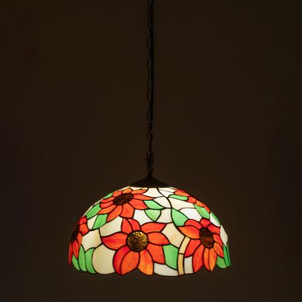 Brilagi - Tiffany vitražinis šviestuvas ant grandinės SUNFLOWER 1xE27/60W/230V skersmuo 40 cm