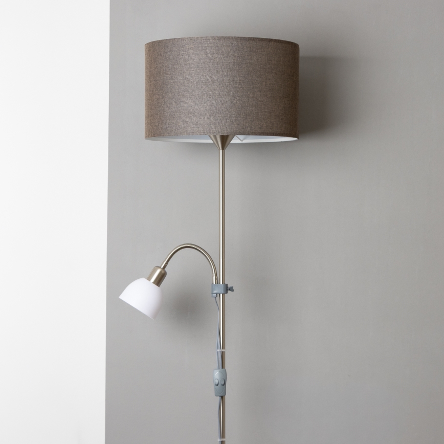 Brilagi - Toršeras CERIA 2 viename 1xE27/100W/230V + 1xE14/25W, matinio chromo / rudos spalvos