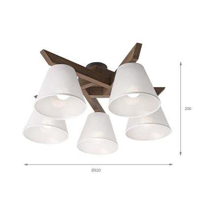 Brilagi - Tvirtinamas sietynas ANTHONY 5xE14/40W/230V ąžuolas/balta