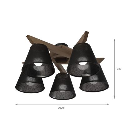 Brilagi - Tvirtinamas sietynas ANTHONY 5xE14/40W/230V ąžuolas/juoda