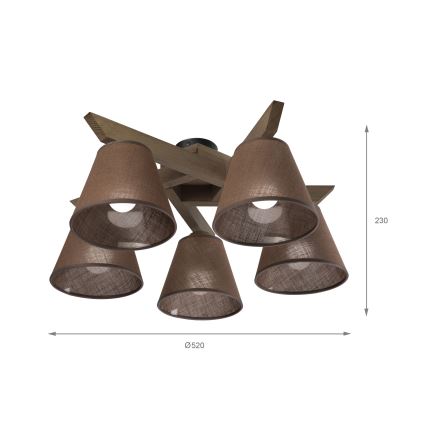 Brilagi - Tvirtinamas sietynas ANTHONY 5xE14/40W/230V ąžuolas/ruda