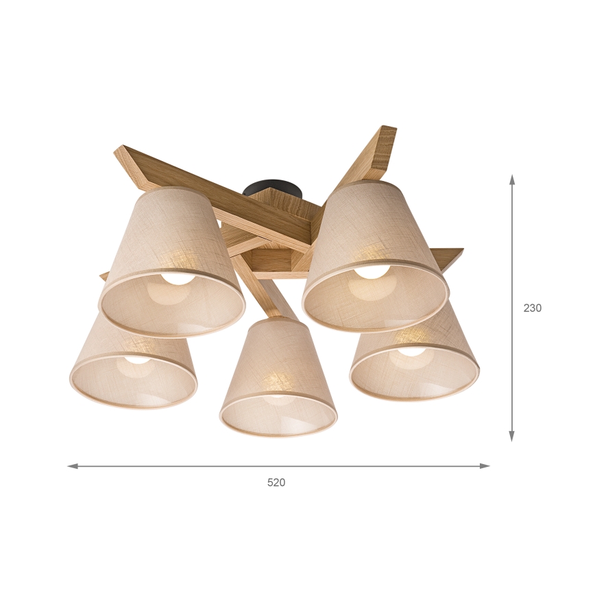 Brilagi - Tvirtinamas sietynas ANTHONY 5xE14/40W/230V ąžuolas/smėlio spalva