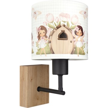 BRILAGI - Vaikiška sieninė lempa BOBO WOOD 1xE27/25W/230V ąžuolas/juoda/balta/rožinė/fėjos