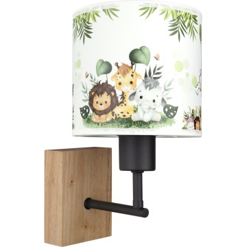 BRILAGI - Vaikiška sieninė lempa BOBO WOOD 1xE27/25W/230V ąžuolas/juoda/balta/žalia/džiunglės