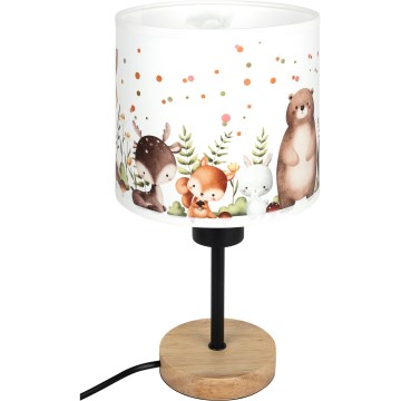 Brilagi - Vaikiška stalinė lempa BOBO WOOD 1xE27/25W/230V ąžuolas/juoda/balta/gyvūnėliai