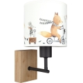 BRILAGI - Vaikiškas sieninis šviestuvas BOBO WOOD 1xE27/25W/230V ąžuolas/juoda/balta/gyvūnėliai