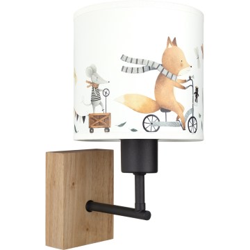 BRILAGI - Vaikiškas sieninis šviestuvas BOBO WOOD 1xE27/25W/230V ąžuolas/juoda/balta/gyvūnėliai