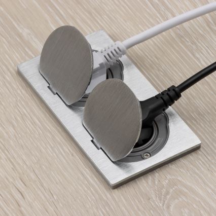 BRILAGI - Virtuvinė įmontuojama dviguba rozetė INBOX IP55 sidabrinė stačiakampė