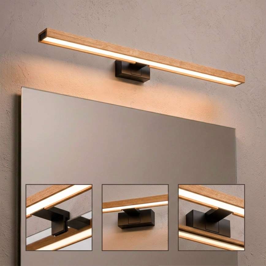 Brilagi - LED vonios veidrodžio apšvietimas 3 viename WOODY MIRROR LED/15W/230V 80 cm IP44 juoda/ąžuolas