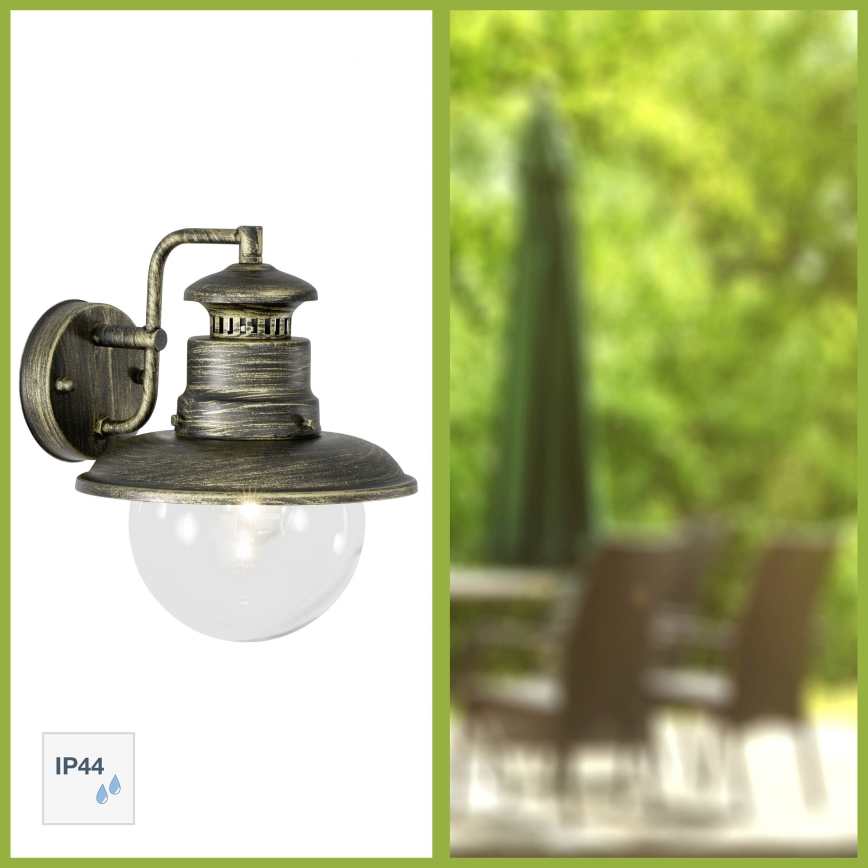 Brilliant - Lauko sieninis šviestuvas ARTU 1xE27/60W/230V IP44 patina/auksas