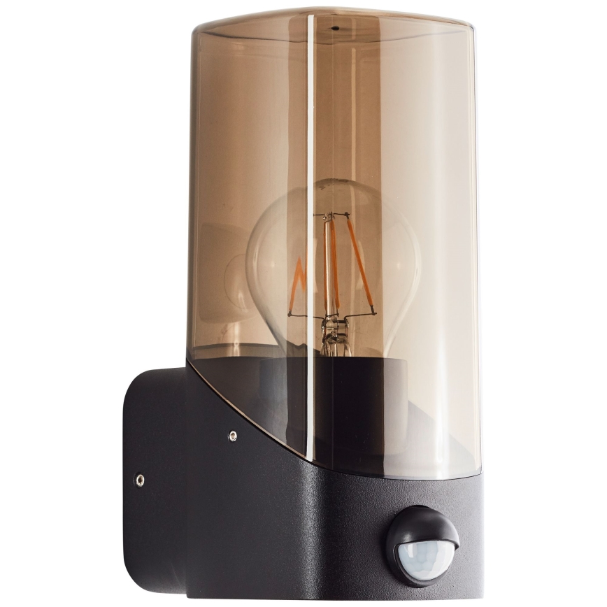 Brilliant - Lauko sieninis šviestuvas su jutikliu MINOU 1xE27/10W/230V IP44 juoda/dūminis