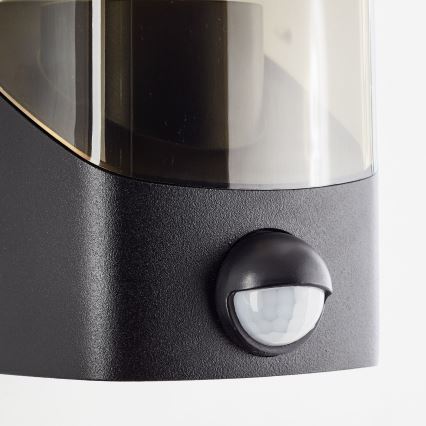 Brilliant - Lauko sieninis šviestuvas su jutikliu MINOU 1xE27/10W/230V IP44 juoda/dūminis
