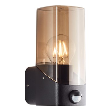 Brilliant - Lauko sieninis šviestuvas su jutikliu MINOU 1xE27/10W/230V IP44 juoda/dūminis