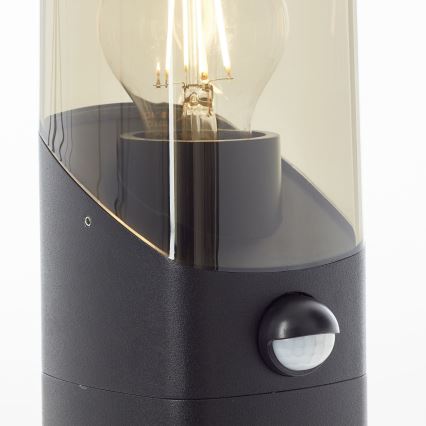 Brilliant - Lauko šviestuvas su jutikliu MINOU 1xE27/10W/230V IP44 juoda/dūminis
