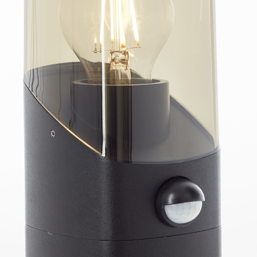 Brilliant - Lauko šviestuvas su jutikliu MINOU 1xE27/10W/230V IP44 juoda/dūminis