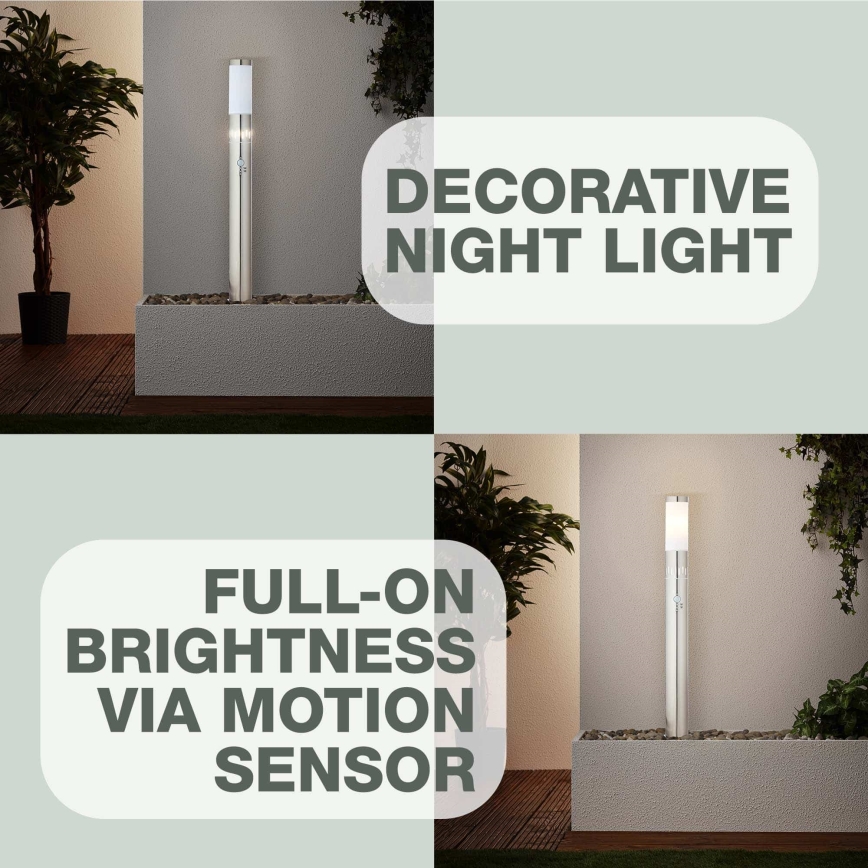 Brilliant - LED Lauko lempa su jutikliu LEIGH LED/0,9W/230V + 1xE27/11W 80 cm IP44 blizgus chromas