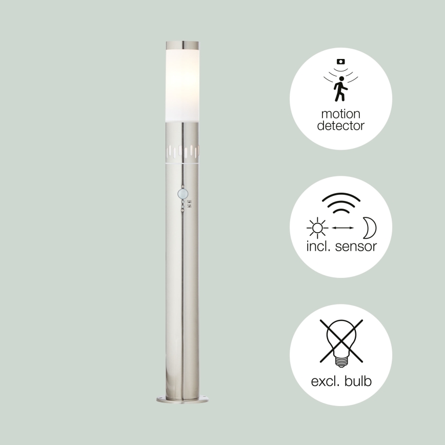 Brilliant - LED Lauko lempa su jutikliu LEIGH LED/0,9W/230V + 1xE27/11W 80 cm IP44 blizgus chromas