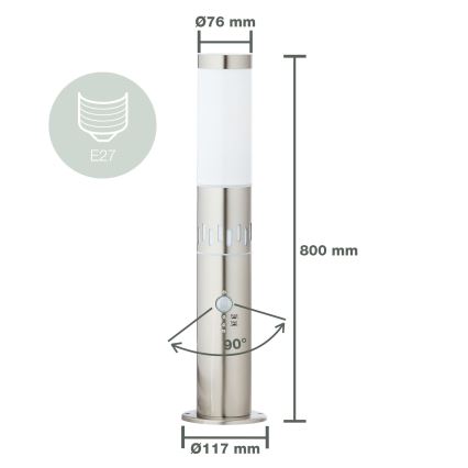 Brilliant - LED Lauko lempa su jutikliu LEIGH LED/0,9W/230V + 1xE27/11W 80 cm IP44 blizgus chromas