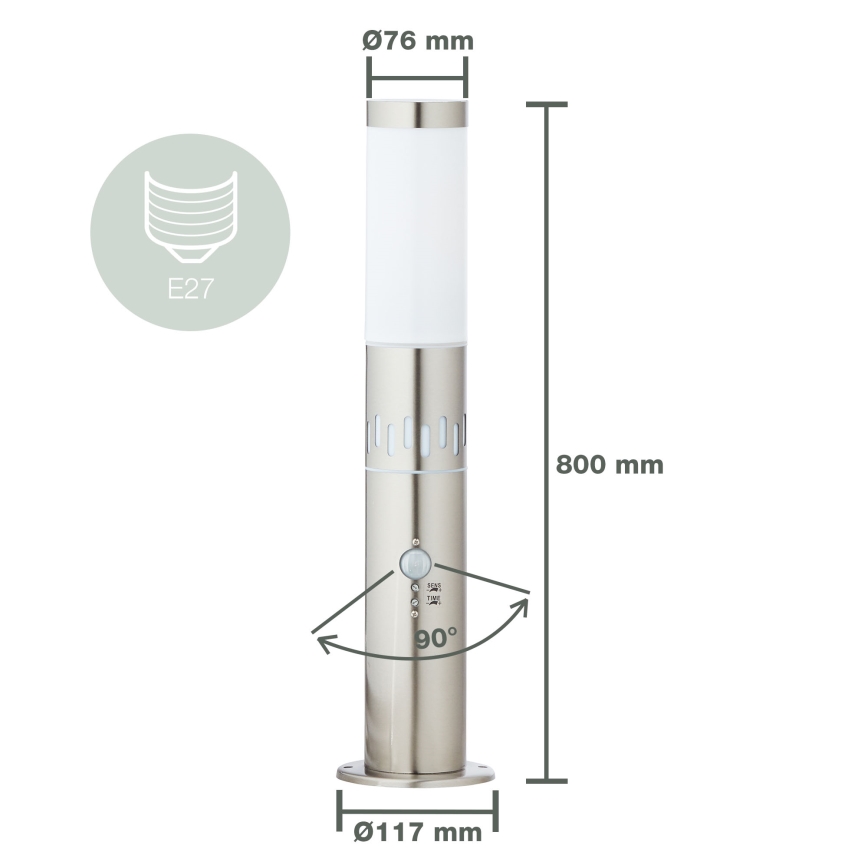Brilliant - LED Lauko lempa su jutikliu LEIGH LED/0,9W/230V + 1xE27/11W 80 cm IP44 blizgus chromas