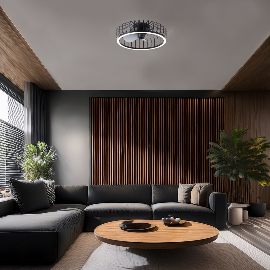 Brilliant – reguliuojamas LED lubinis šviestuvas su ventiliatoriumi CAPO LED/36W/230V 2700-6500K skersmuo 48 cm juodas + su nuotoliniu valdymu
