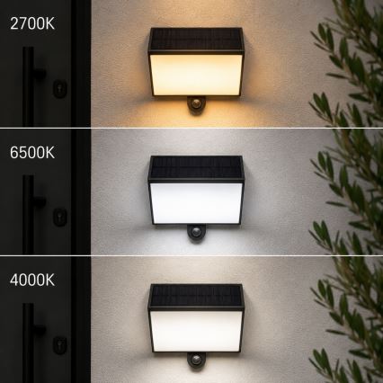 Brilliant - SIERRA saulės LED sieninis šviestuvas su jutikliu LED/6W/3,7V 2700/4000/6500K 2000 mAh IP54 juodas