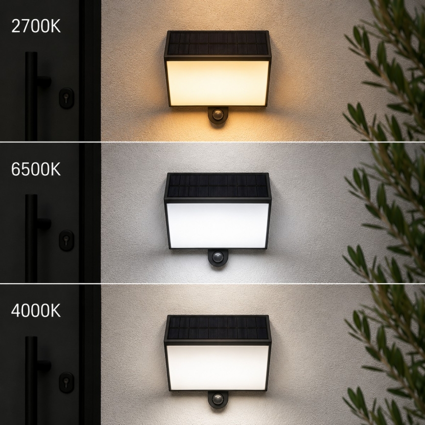 Brilliant - SIERRA saulės LED sieninis šviestuvas su jutikliu LED/6W/3,7V 2700/4000/6500K 2000 mAh IP54 juodas