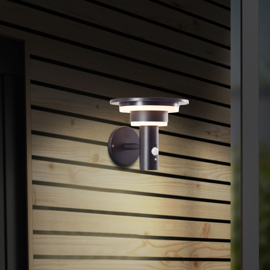 Brilliant - LED sieninis šviestuvas su jutikliu, įkraunamas saulės energija GARVINA LED/3W/3,7V IP44 juoda