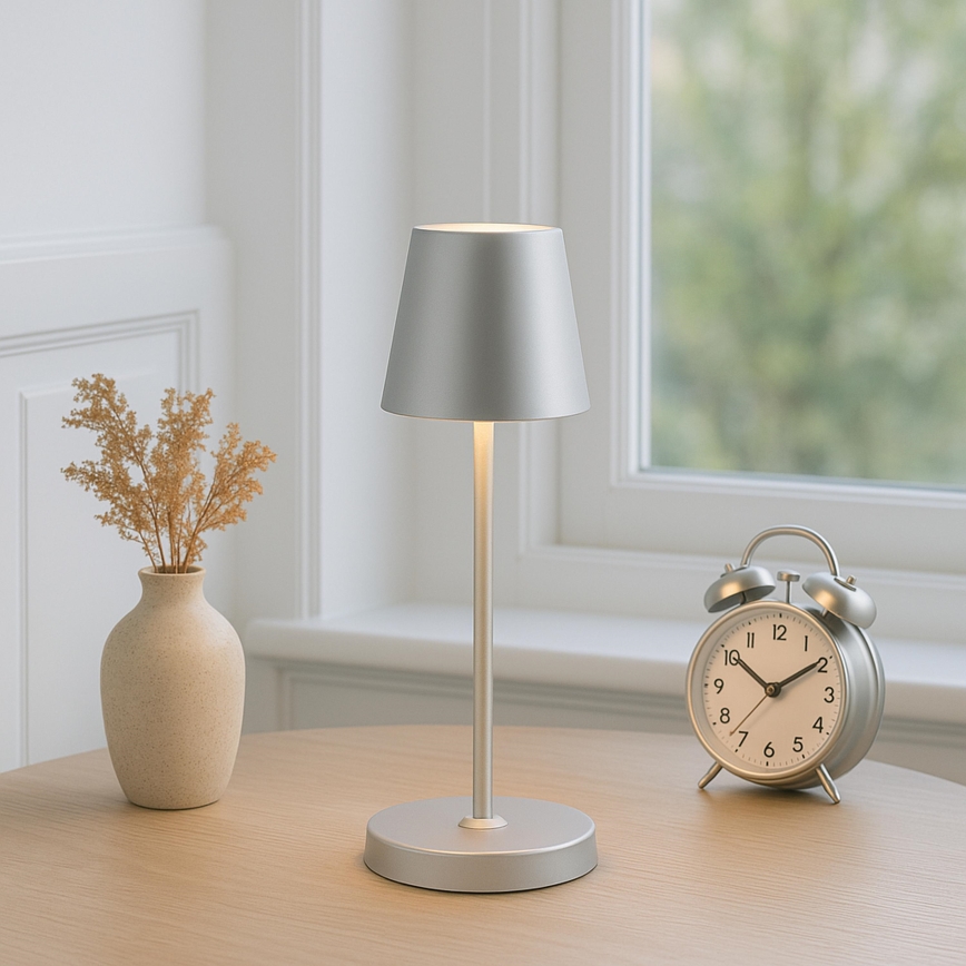 Brilliant - LED dimeriuojama įkraunama jutiklinė lauko stalo lempa ELORA LED/2,5W/5V 2700K 2600 mAh IP44 sidabrinė