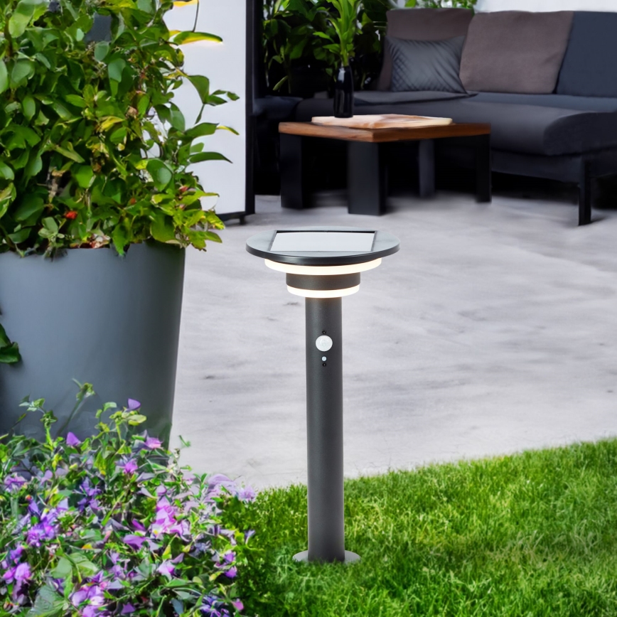 Brilliant - LED šviestuvas, įkraunamas saulės energija su jutikliu GARVINA LED/3W/3,7V 45 cm IP44 juoda