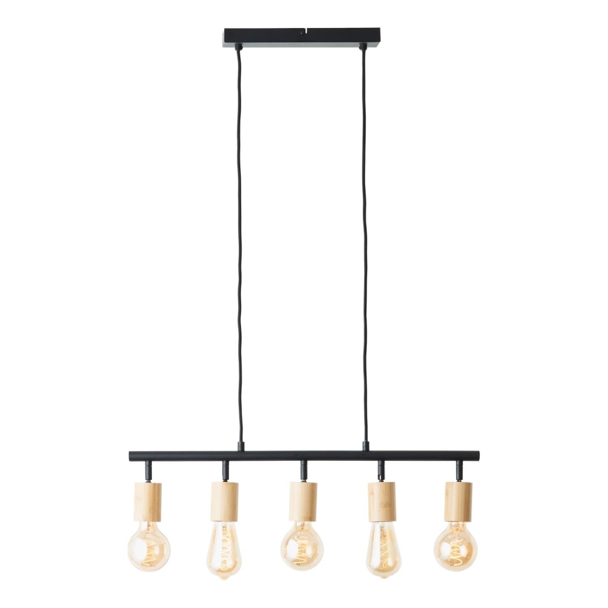 Brilliant - Pakabinama liustra ant laido TIFFANY 5xE27/28W/230V juoda/bambukas