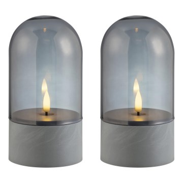Brilliant - Rinkinys 2x LED žvakės ILLUSION LED/2xAA IP44 pilka/dūminė juoda