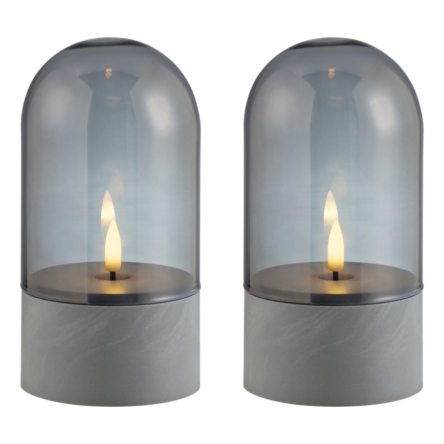 Brilliant - Rinkinys 2x LED žvakės ILLUSION LED/2xAA IP44 pilka/dūminė juoda