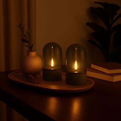 Brilliant - Rinkinys 2x LED žvakės ILLUSION LED/2xAA IP44 pilka/dūminė juoda