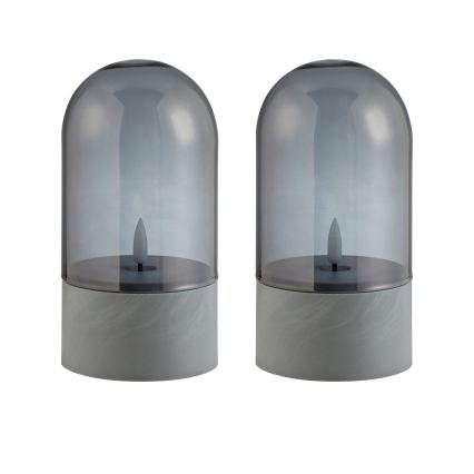Brilliant - Rinkinys 2x LED žvakės ILLUSION LED/2xAA IP44 pilka/dūminė juoda