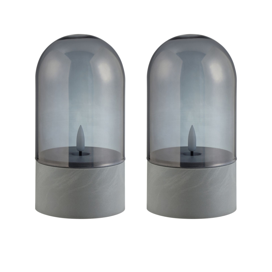 Brilliant - Rinkinys 2x LED žvakės ILLUSION LED/2xAA IP44 pilka/dūminė juoda