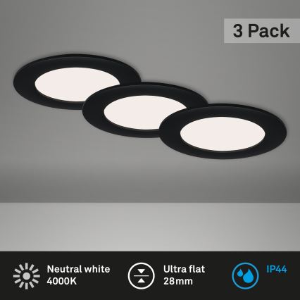 Brilo - Rinkinys (3 vnt.) LED vonios įleidžiamų šviestuvų FLAT LED/6W/230V IP44, juodos