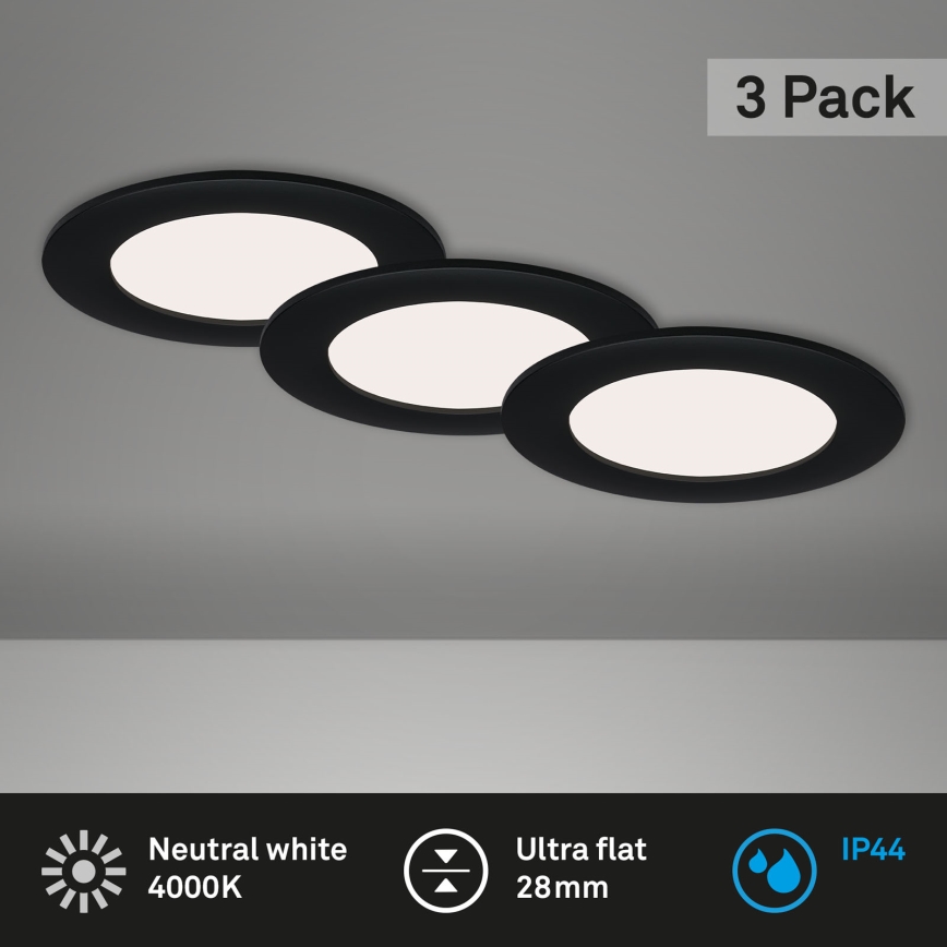 Brilo - Rinkinys (3 vnt.) LED vonios įleidžiamų šviestuvų FLAT LED/6W/230V IP44, juodos