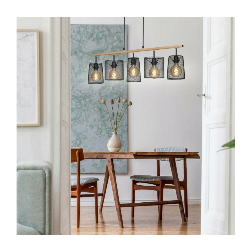 Brilo 4078-054 - Pakabinamas šviestuvas ant laido WOOD & STYLE 5xE27/60W/230V