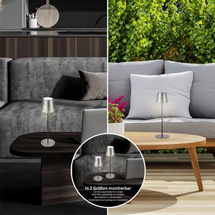 Brilo - LED su reguliuojamu ryškumu įkraunama jutiklinė lauko stalinė lempa KIKI LED/2,6W/5V IP44 2600 mAh sidabrinė