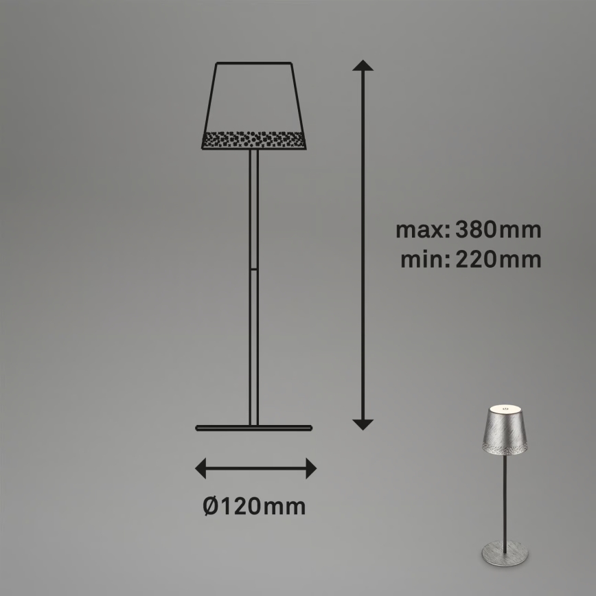 Brilo - LED su reguliuojamu ryškumu įkraunama jutiklinė lauko stalinė lempa KIKI LED/2,6W/5V IP44 2600 mAh sidabrinė