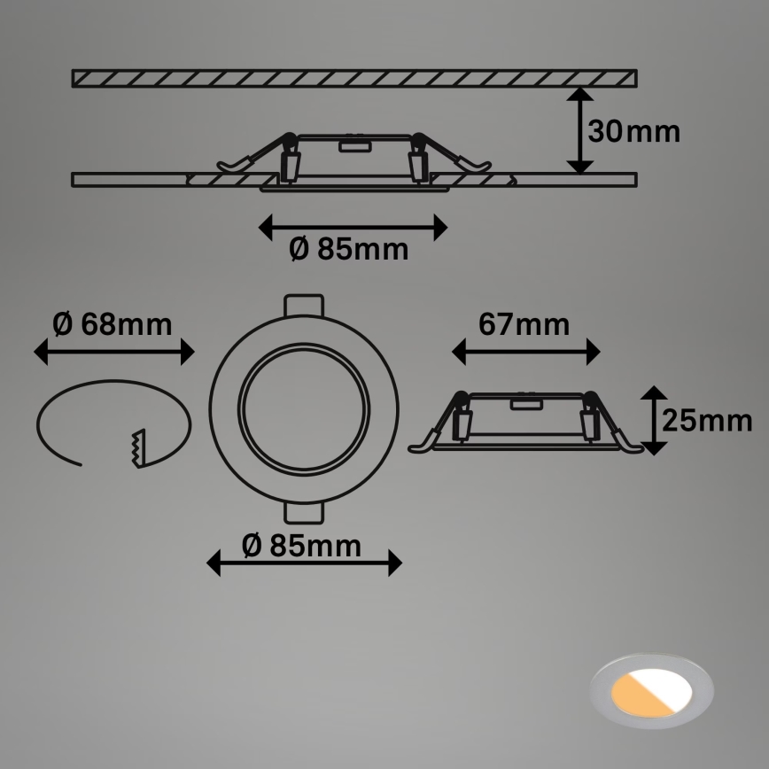 Brilo - KOMPLEKTAS 3x LED įleidžiamas lubinis vonios šviestuvas LED/4W/230V IP44 3000/4000K sidabras