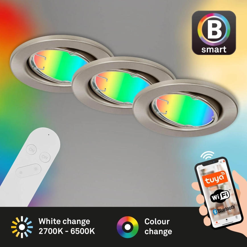 Brilo - KOMPLEKTAS 3x LED RGBW Dimbare Badkamer lempa 1xGU10/4,9W/230V 2700-6500K Wi-Fi Tuya IP23 + nuotolinio valdymo pultas